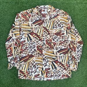 Equipment Men's Abstract Silk Vintage Shirt Brown Tan Medium
